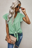 V-Neck Tie Hem Flutter Sleeve Blouse - Trendsi - Flyclothing LLC