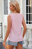 Eyelet Round Neck Wide Strap Tank - Trendsi - Flyclothing LLC