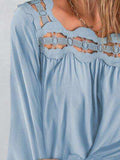 Cutout Square Neck Long Sleeve Blouse - Trendsi - Flyclothing LLC