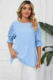 Pleated Flounce Sleeve Keyhole Blouse - Trendsi - Flyclothing LLC