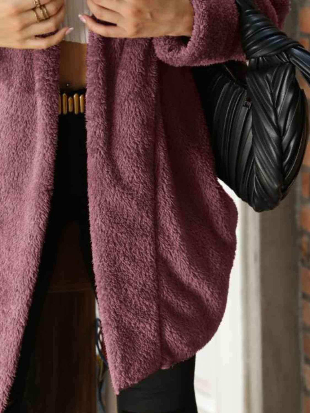 Open Front Hooded Teddy Coat - Trendsi - Flyclothing LLC