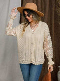 Eyelet Button Up Lantern Sleeve Cardigan - Trendsi - Flyclothing LLC