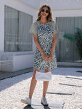 Leopard Round Neck Short Sleeve Mini Dress - Trendsi - Flyclothing LLC