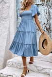 Smocked Square Neck Frill Trim Dress - Trendsi - Flyclothing LLC