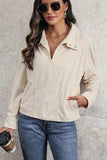 Zip Up Pocketed Collared Neck Dropped Shoulder Jacket - Trendsi - Flyclothing LLC
