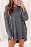 Waffle-Knit Round Neck Long Sleeve Sweatshirt - Trendsi - Flyclothing LLC
