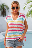 Striped V-Neck Slit Cover Up - Trendsi - Flyclothing LLC