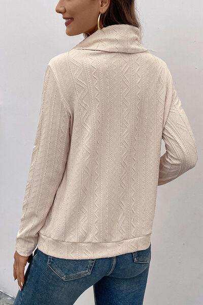 Tied Mock Neck Long Sleeve Knit Top - Trendsi - Flyclothing LLC