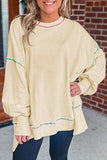 Slit Round Neck Lantern Sleeve Sweatshirt - Trendsi - Flyclothing LLC