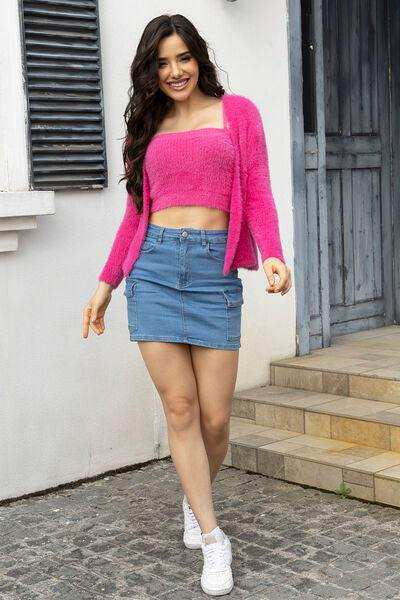 Cropped Cami and Open Front Cardigan Set - Trendsi - Flyclothing LLC