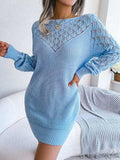 Openwork Boat Neck Sweater Dress - Trendsi - Flyclothing LLC