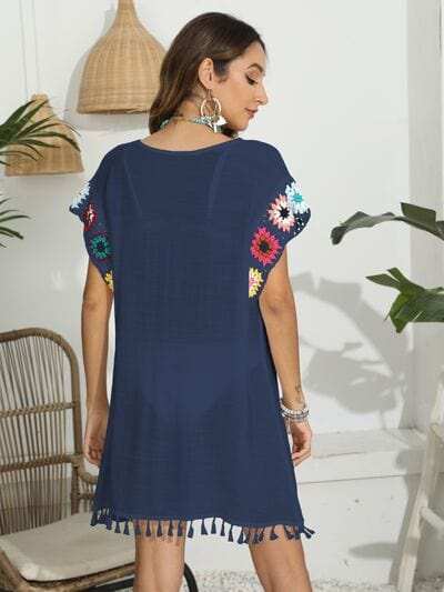 Tassel Boat Neck Flutter Sleeve Cover Up - Trendsi - Flyclothing LLC