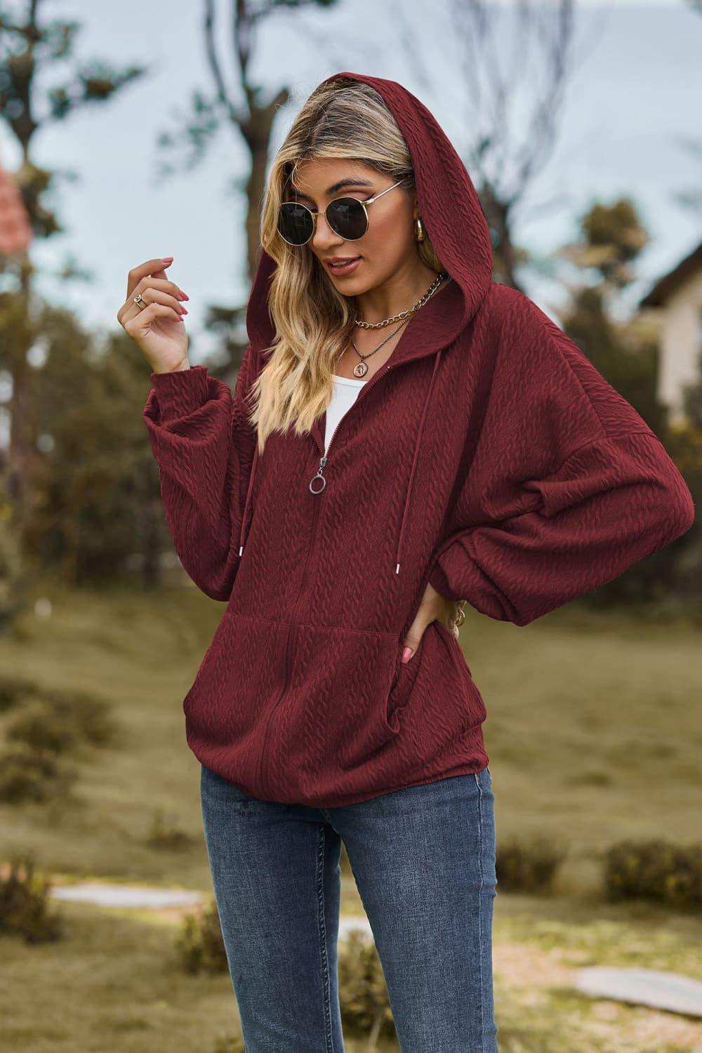 Cable-Knit Long Sleeve Hooded Jacket - Trendsi - Flyclothing LLC