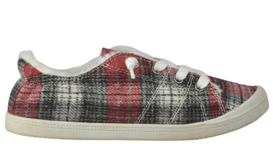Shaboom Women's Canvas with Fur RED PLAID - Flyclothing LLC