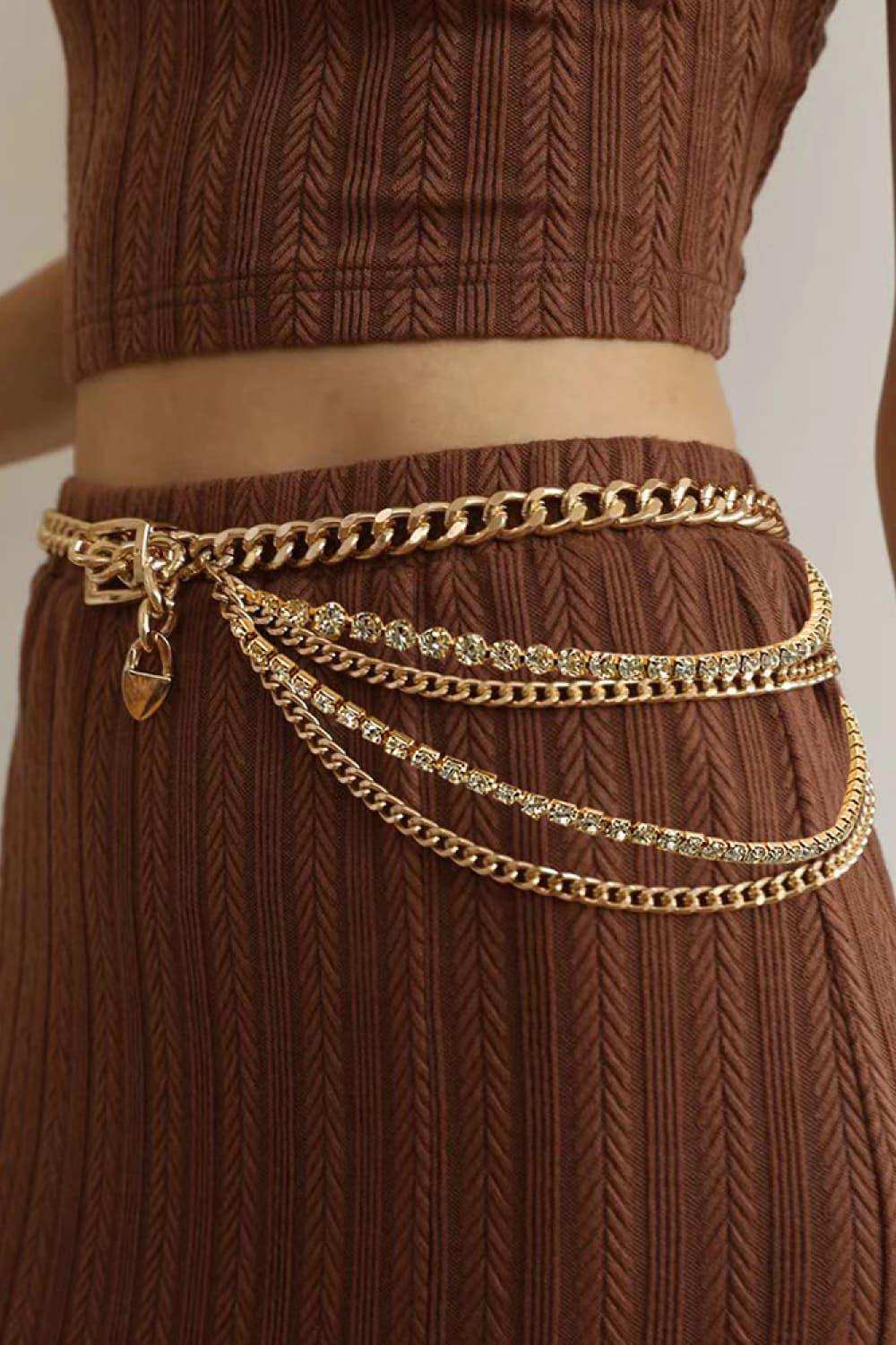 Rhinestone Decor Metal Chain Belt - Trendsi - Flyclothing LLC