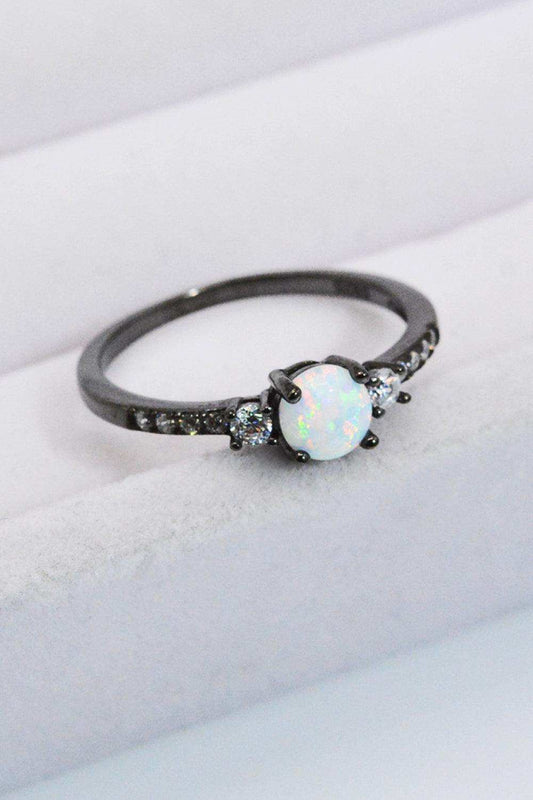 925 Sterling Silver Round Opal Ring - Trendsi - Flyclothing LLC