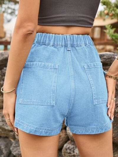 High Waist Denim Shorts with Pockets - Trendsi - Flyclothing LLC