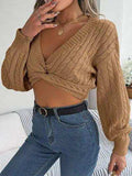 Twisted Cable-Knit V-Neck Sweater - Trendsi - Flyclothing LLC