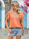 V-Neck Cuffed Blouse - Trendsi - Flyclothing LLC