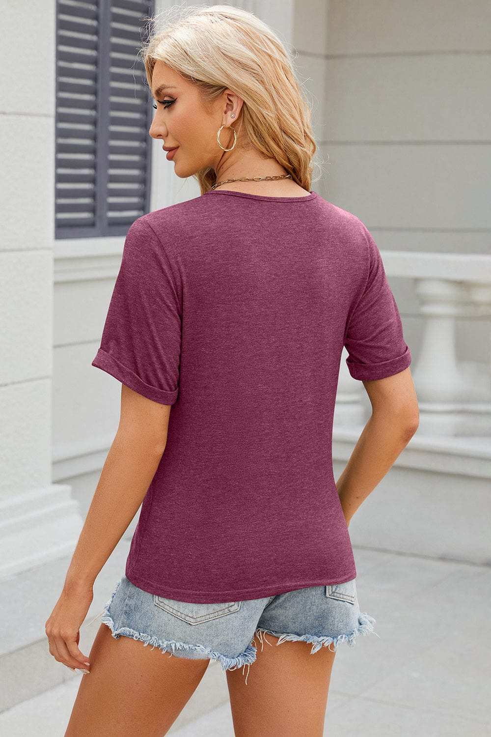 Round Neck Short Sleeve T-Shirt - Trendsi - Flyclothing LLC