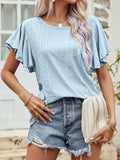 Round Neck Flutter Sleeve Blouse - Trendsi - Flyclothing LLC