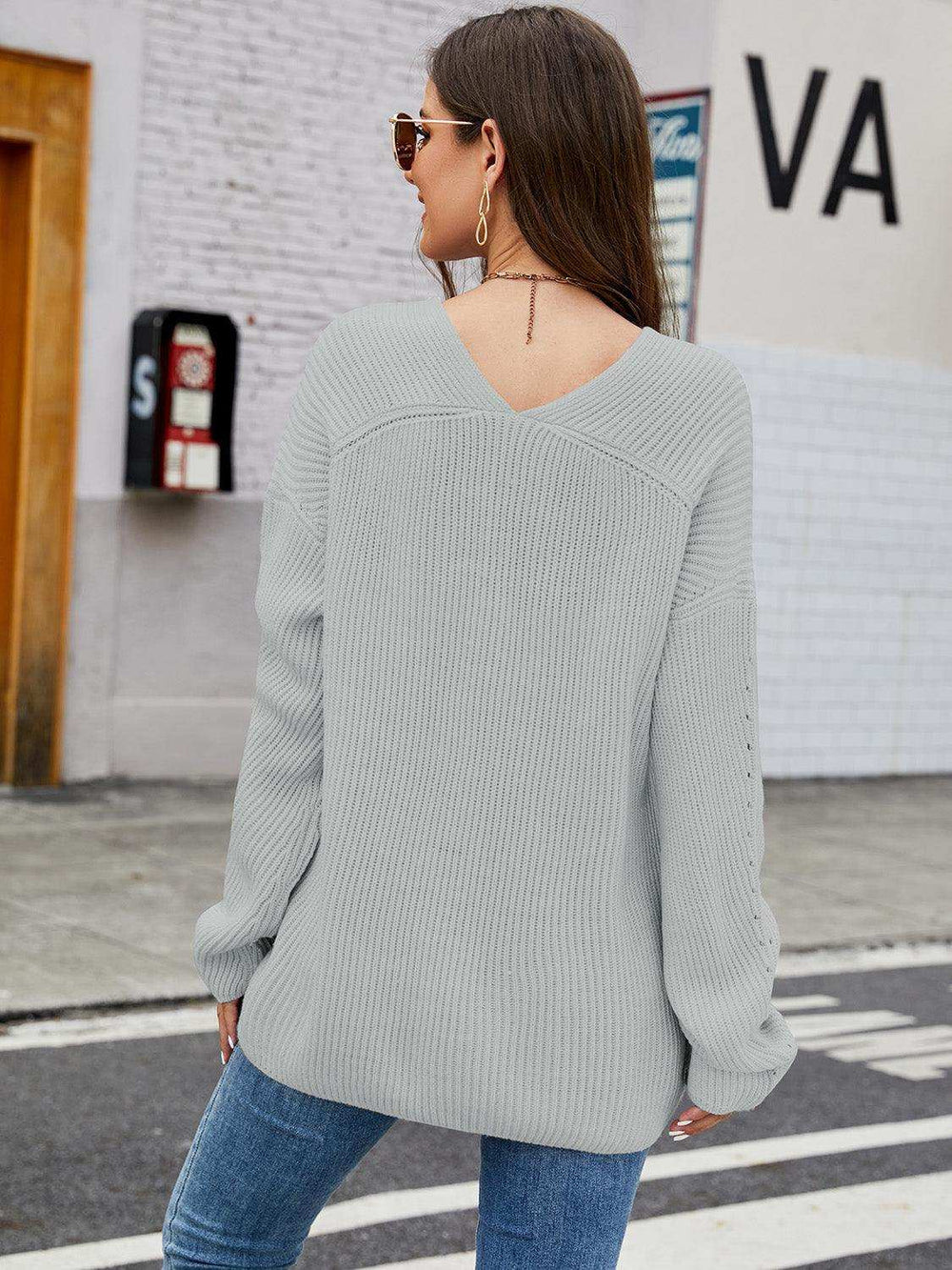 V-Neck Rib-Knit Top - Trendsi - Flyclothing LLC