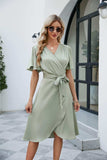 Tie Waist Flutter Sleeve Surplice Dress - Trendsi - Flyclothing LLC
