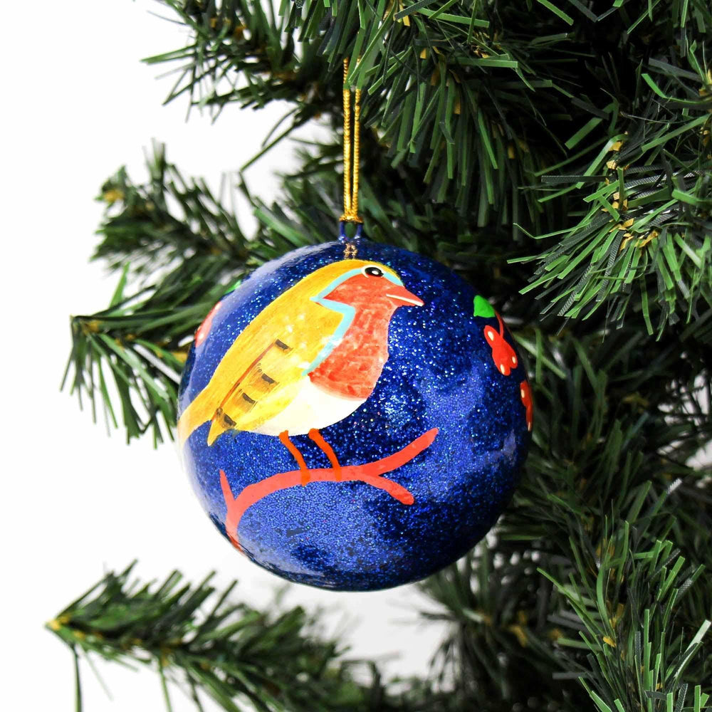 Handpainted Fox & Bird Ornaments, Set of 2 - Asha Handicrafts - Flyclothing LLC