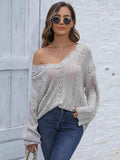 Openwork V-Neck Sweater - Trendsi - Flyclothing LLC