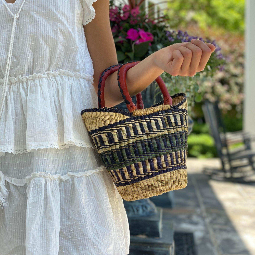 Bolga Tote, Neutrals with Leather Handle - 14-inch - Gitzell - Flyclothing LLC