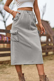Drawstring Waist Slit Denim Skirt - Trendsi - Flyclothing LLC