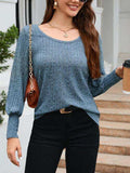 Ribbed Round Neck Lantern Sleeve Knit Top - Trendsi - Flyclothing LLC