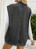 Collared Neck Sleeveless Denim Top with Pockets - Trendsi - Flyclothing LLC