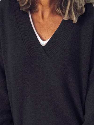 V-Neck Dropped Shoulder Sweater - Trendsi - Flyclothing LLC