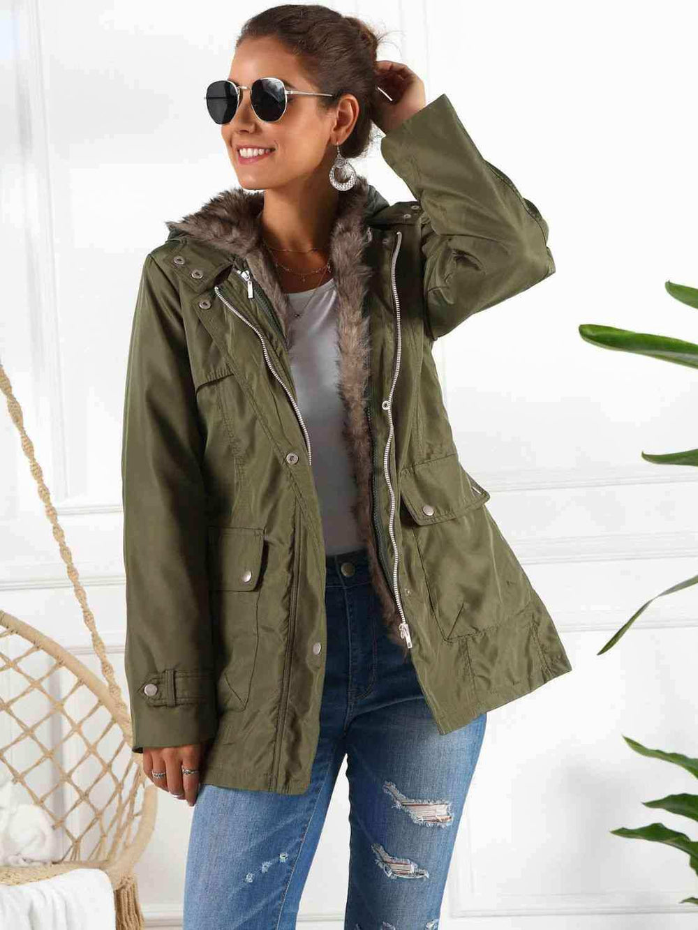 Full Size Hooded Jacket with Detachable Liner (Three-Way Wear) - Trendsi - Flyclothing LLC