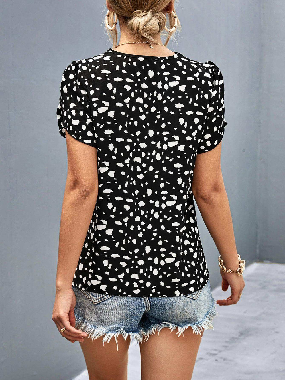 Animal Print V-Neck Petal Sleeve Blouse - Trendsi - Flyclothing LLC