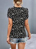 Animal Print V-Neck Petal Sleeve Blouse - Trendsi - Flyclothing LLC