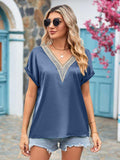 V-Neck Cuffed Blouse - Trendsi - Flyclothing LLC