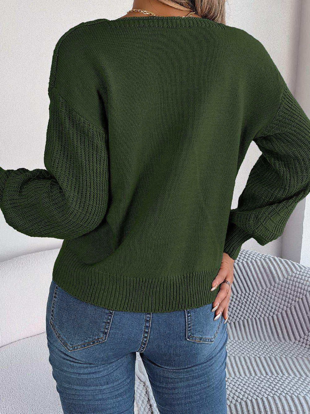 Square Neck Mixed Knit Sweater - Trendsi - Flyclothing LLC