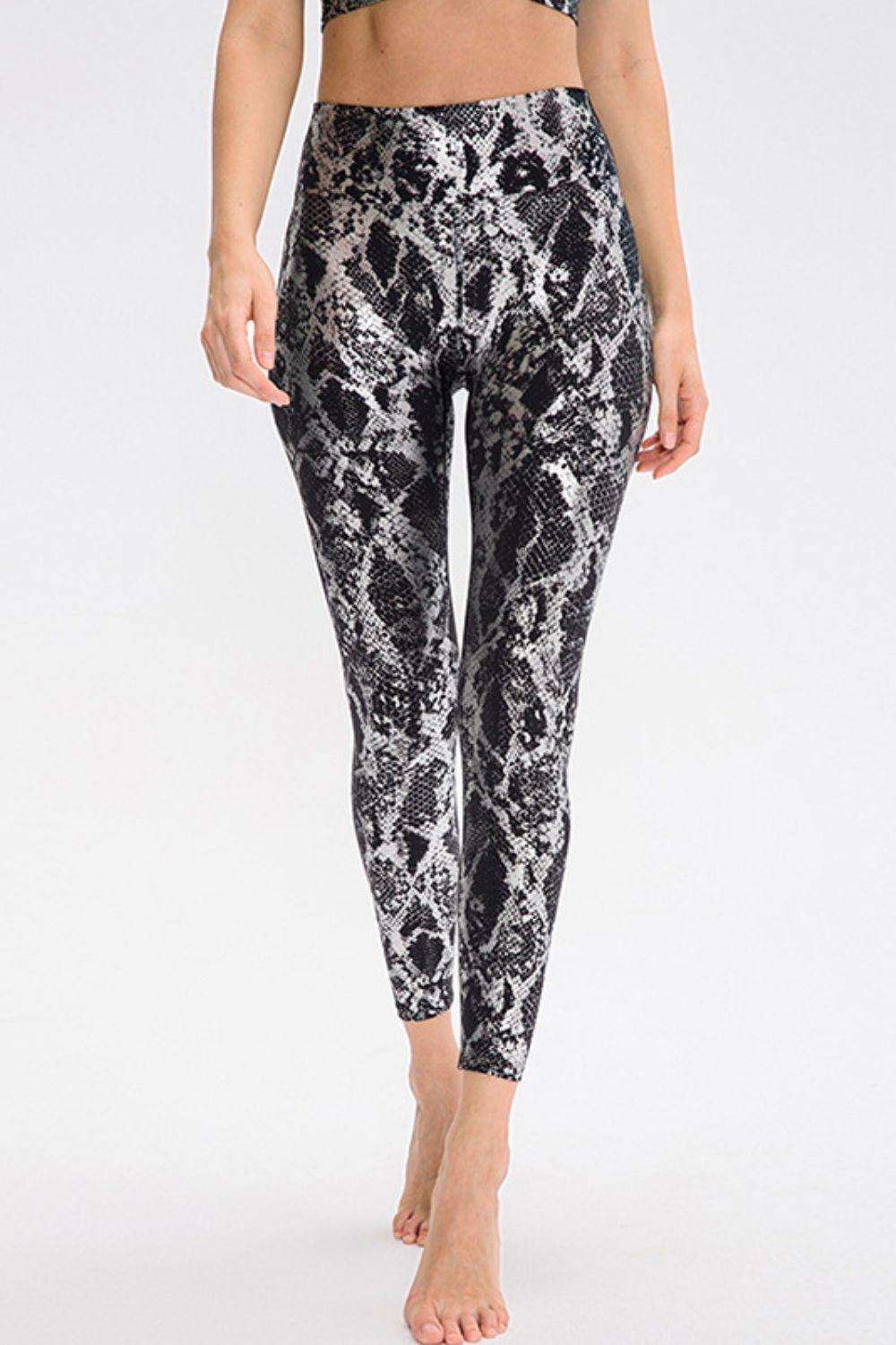 Animal Print Slim Fit Wide Waistband Long Sports Pants - Trendsi - Flyclothing LLC