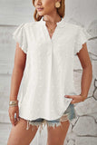 Swiss Dot Notched Cap Sleeve T-Shirt - Trendsi - Flyclothing LLC
