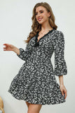 Printed Plunge Neck Flounce Sleeve Mini Dress - Trendsi - Flyclothing LLC