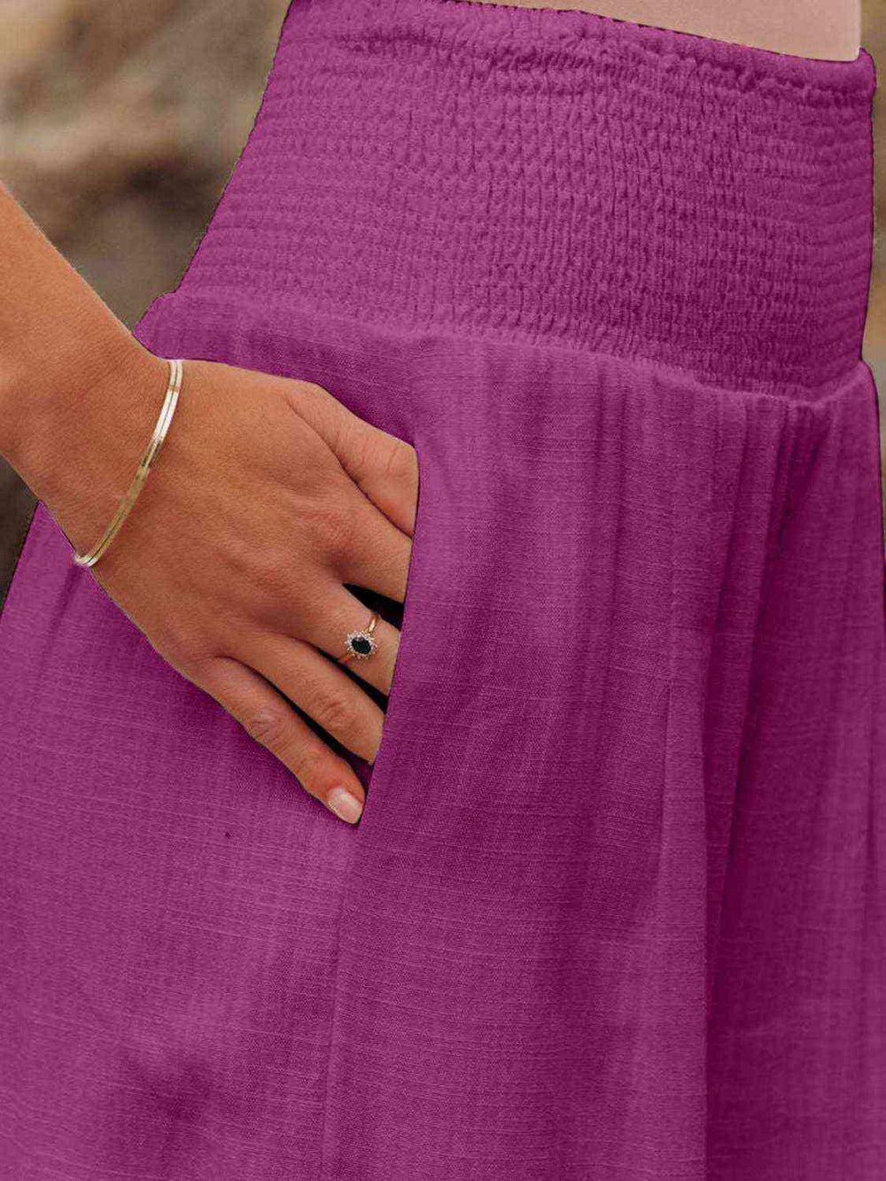 Full Size Smocked Waist Wide Leg Pants - Trendsi - Flyclothing LLC