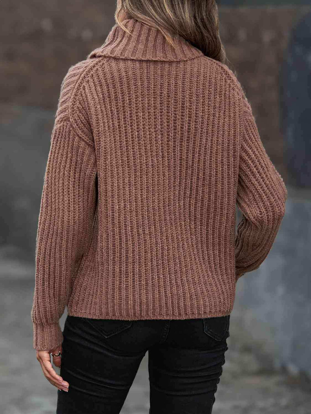 Turtleneck Rib-Knit Sweater - Trendsi - Flyclothing LLC