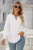 Eyelet Notched Lantern Sleeve T-Shirt - Trendsi - Flyclothing LLC