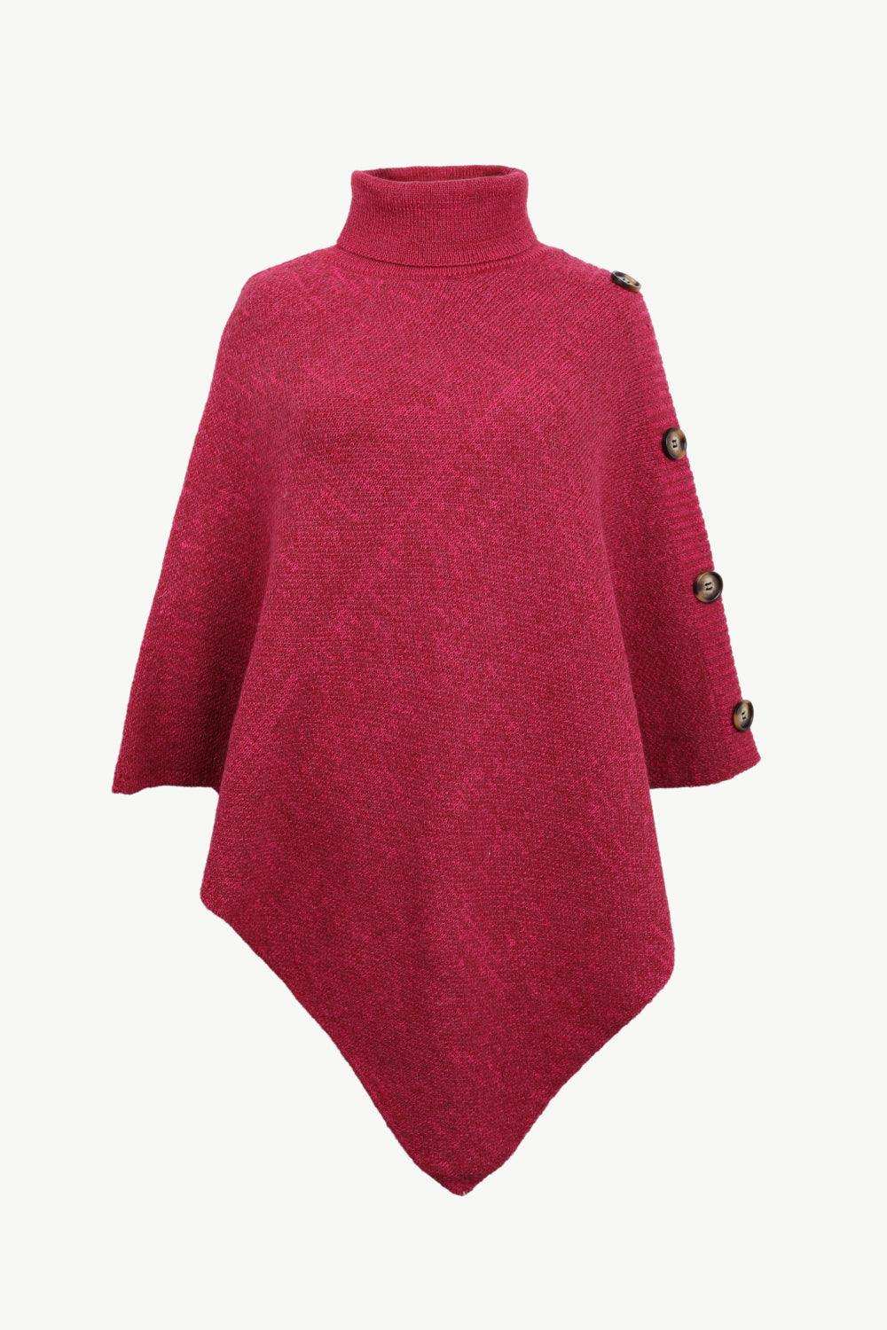 Turtleneck Buttoned Poncho - Trendsi - Flyclothing LLC