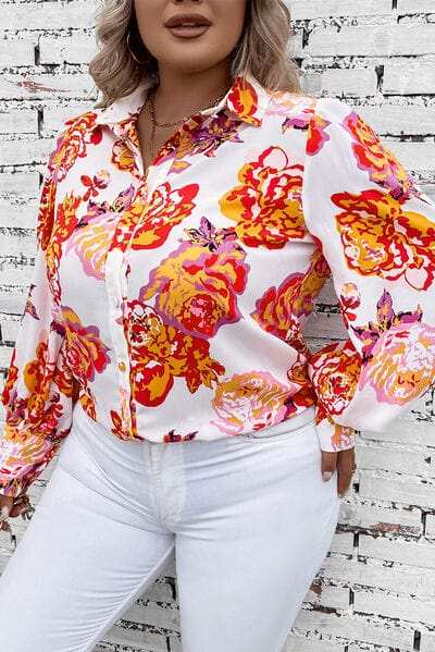 Plus Size Printed Long Sleeve Shirt - Trendsi - Flyclothing LLC