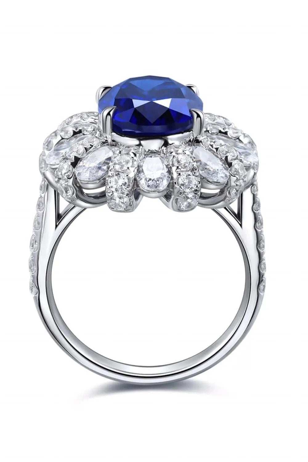 Lab-Grown Sapphire Flower Shape Ring - Trendsi - Flyclothing LLC