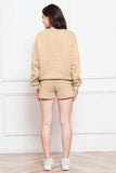 Round Neck Long Sleeve Sweatshirt and Drawstring Shorts Set - Trendsi - Flyclothing LLC