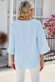 V-Neck Three-Quarter Sleeve Top - Trendsi - Flyclothing LLC